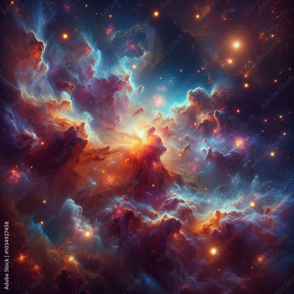 Cosmic Nebula: A Realistic Depiction of a Vast Celestial Scene with Vibrant Gas Clouds, Swirling Textures, and Radiant Stars Illuminating the Depths of Space Cosmic Nebula: A Realistic Depiction of a Vast Celestial Scene with Vibrant Gas Clouds, Swirling Textures, and Radiant Stars Illuminating the Depths of Space