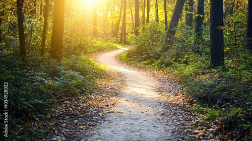 Serene Forest Pathway at Sunrise