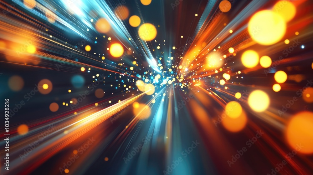 Naklejka premium Captivating abstract backdrop featuring blurred lights in motion and intersecting precise lines