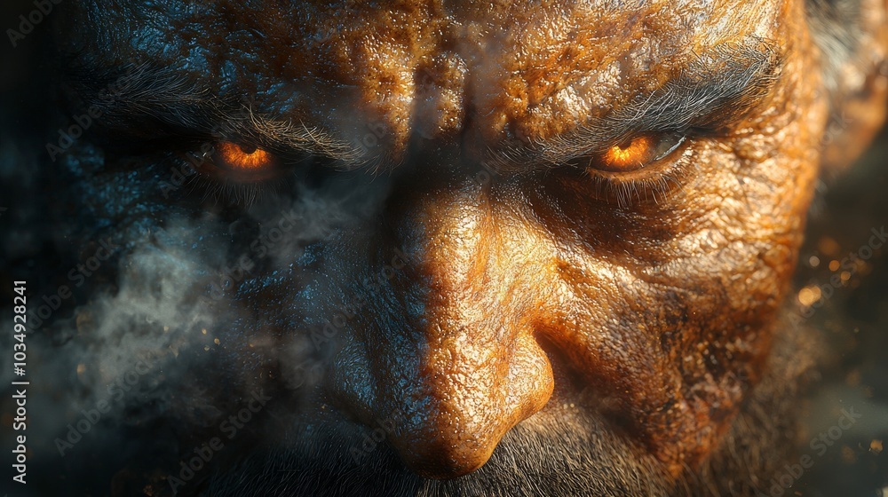 Close Up of a Man s Face with Glowing Eyes Close Up of a Man s Face with Glowing Eyes