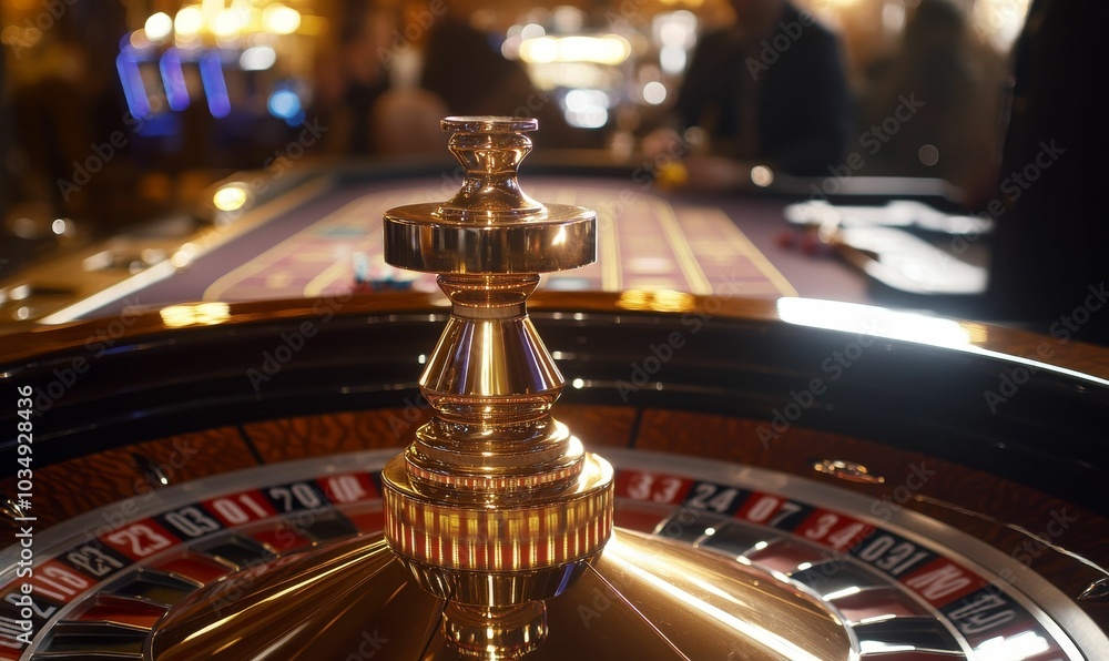A close-up of a golden roulette wheel. A close-up of a golden roulette wheel.