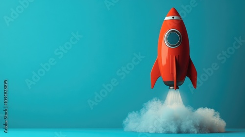 Rocket or spaceship emerging against a blue backdrop Innovative banner layout featuring empty space for personalized advertising and messaging