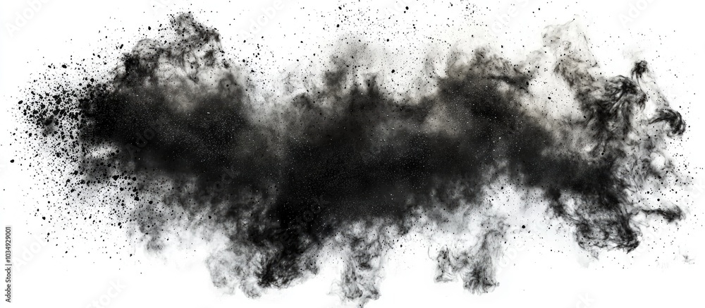 Freeze Motion Of Black Dust Explosion Isolated On White Background Freeze Motion Of Black Dust Explosion Isolated On White Background