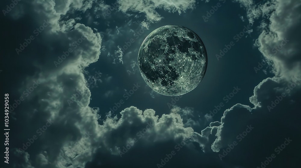 Fototapeta premium Beautiful Moon In The Cloudy Dark Night