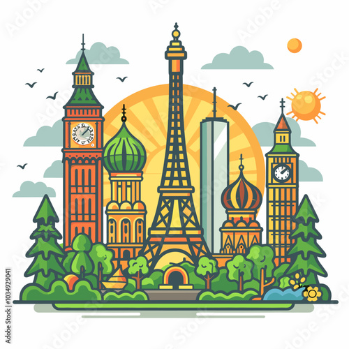 Famous landmarks of the world. Vector illustration in flat style.