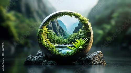 Eco science logo 3D rendering. 