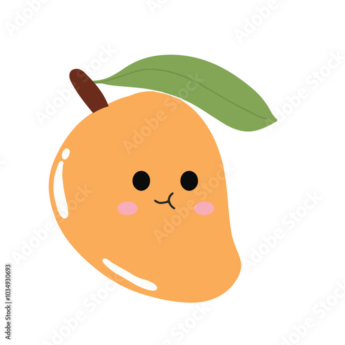 cute kawaii mango sticker emoticon isolated on white background. Cute and kawaii mangoes emoticon expression illustration set