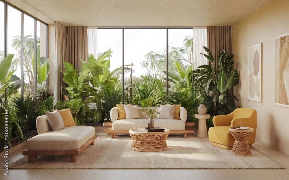 Eco Friendly Modern Living Room with Natural Light Green Plants and Earthy Tones Design Eco Friendly Modern Living Room with Natural Light Green Plants and Earthy Tones Design