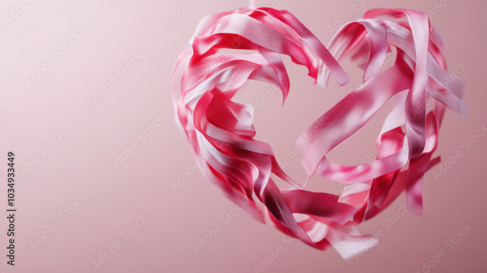 heart shape formed by flowing pink ribbons creates beautiful and emotional representation of love and affection. This design evokes feelings of warmth and tenderness heart shape formed by flowing pink ribbons creates beautiful and emotional representation of love and affection. This design evokes feelings of warmth and tenderness