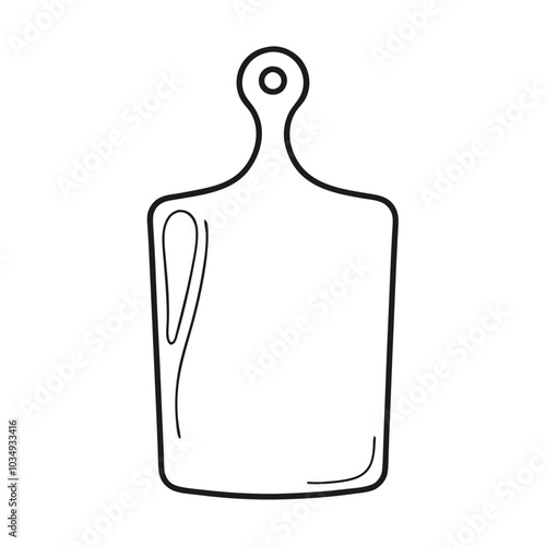 Cutting board outline design, minimalist style, with smooth lines and handle details
