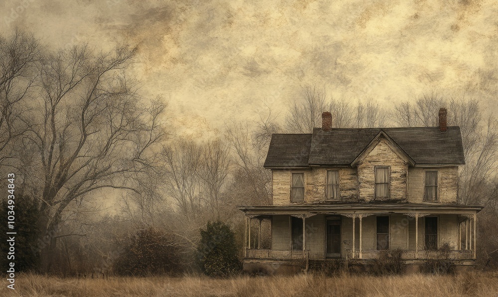 Obraz premium Old, abandoned house in a field.