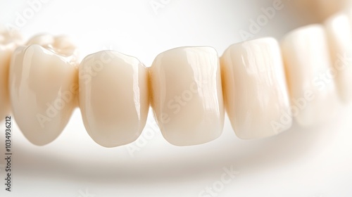 Close-up of ceramic dental veneers on seamless background