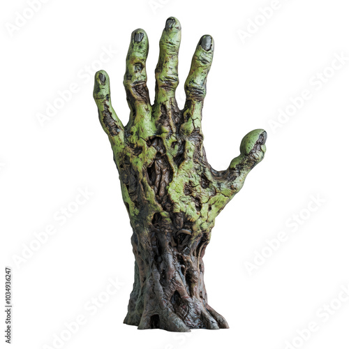 Creepy Zombie Hand with Green Rotting Flesh on Transparent Background - Made with Generative AI photo