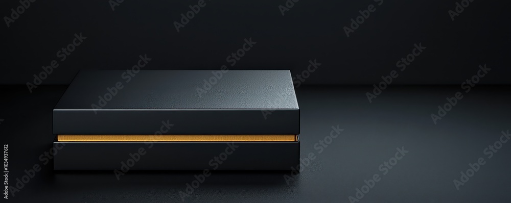 Elegant metallic gift box on a dark background, featuring ample space for personalized text or branding. Elegant metallic gift box on a dark background, featuring ample space for personalized text or branding.