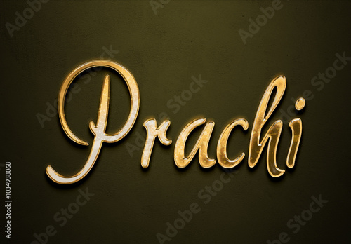 Old gold text effect of Hindi name Prachi with 3D glossy style Mockup. photo