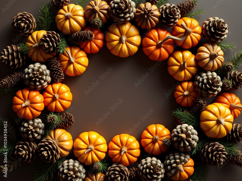 Pumpkin and Pinecone Frame with Blank Center Pumpkin and Pinecone Frame with Blank Center
