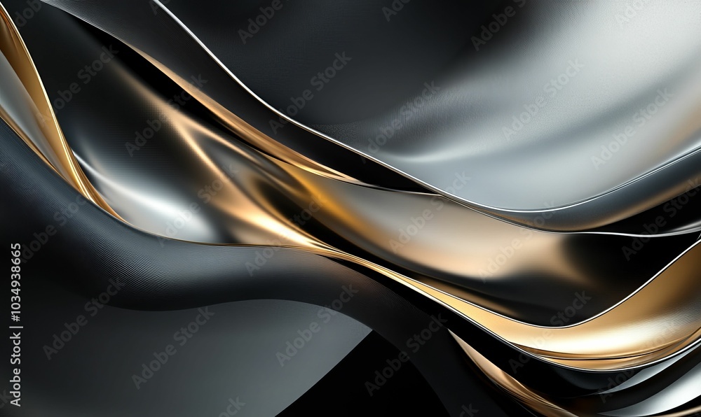 Abstract metallic waves in gold, silver, and black. Abstract metallic waves in gold, silver, and black.