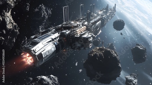 Fototapeta Naklejka Na Ścianę i Meble -  Symbiotic Relationship Between Space Stations and Asteroid Ecologies in the Vast Expanse of the Cosmos