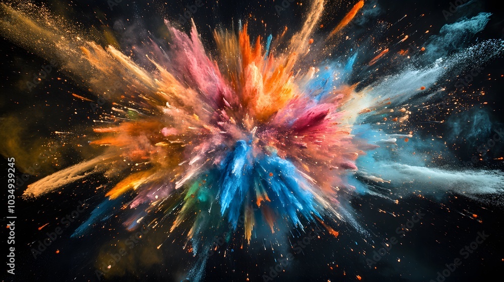 A Vibrant Explosion of Multicolored Powder Against a Dark Background A Vibrant Explosion of Multicolored Powder Against a Dark Background