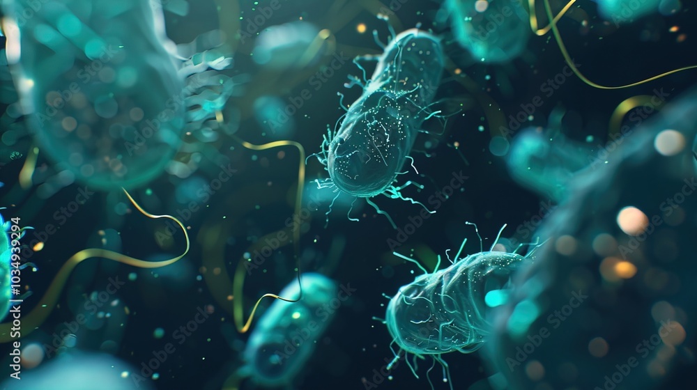Obraz premium Ancient microbes under microscope reveal intricate cellular structures, showcasing their mysterious and ancient nature, ideal for scientific and educational content.