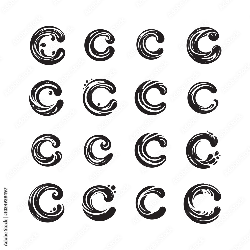 Fluid Shape Alphabet Letter C Silhouette Vector Logo Icon Collection - Creative Branding Ideas and Modern Typography Graphics for Business, Advertising, and Artistic Logo Design Concepts Fluid Shape Alphabet Letter C Silhouette Vector Logo Icon Collection - Creative Branding Ideas and Modern Typography Graphics for Business, Advertising, and Artistic Logo Design Concepts