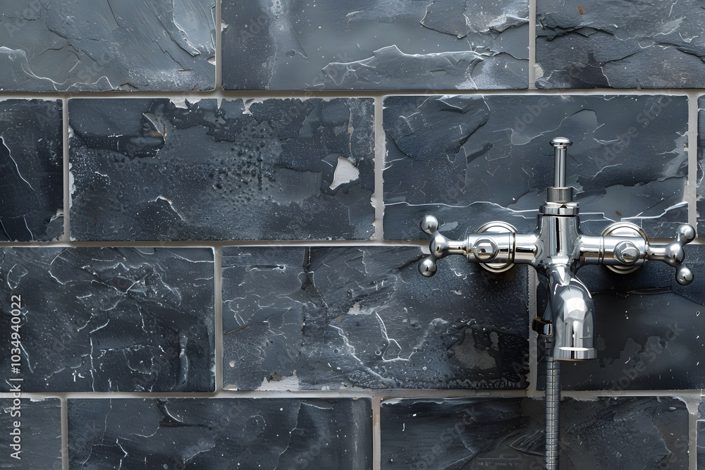 Naklejka premium Elegant Slate Wall with Modern Faucet Design