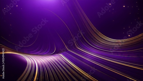 Abstract background with golden lines and sparkles on a purple background