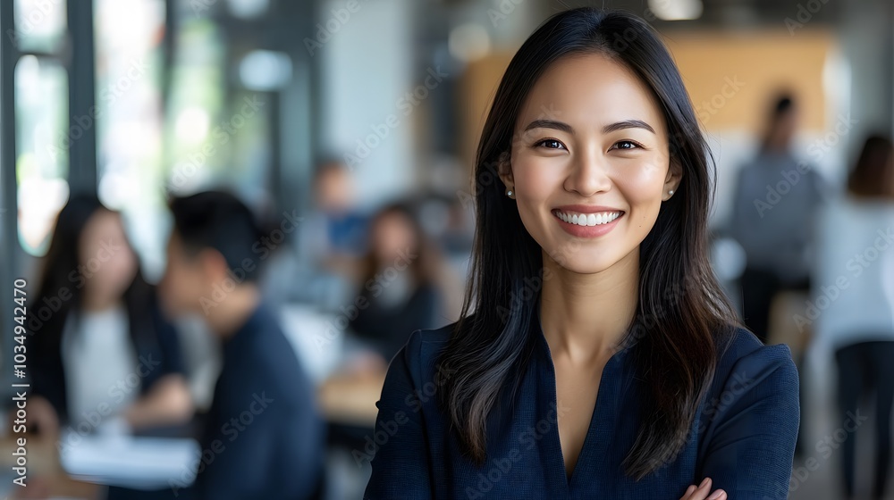 Portrait of a Smiling Businesswoman in a Modern Office Setting Portrait of a Smiling Businesswoman in a Modern Office Setting