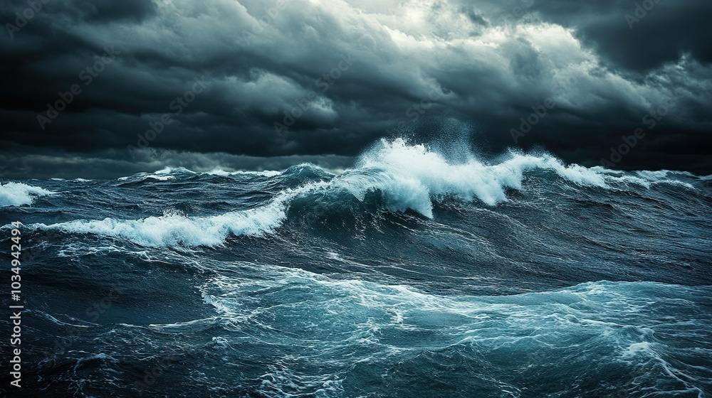 Dramatic Ocean Waves Under Stormy Sky Dramatic Ocean Waves Under Stormy Sky
