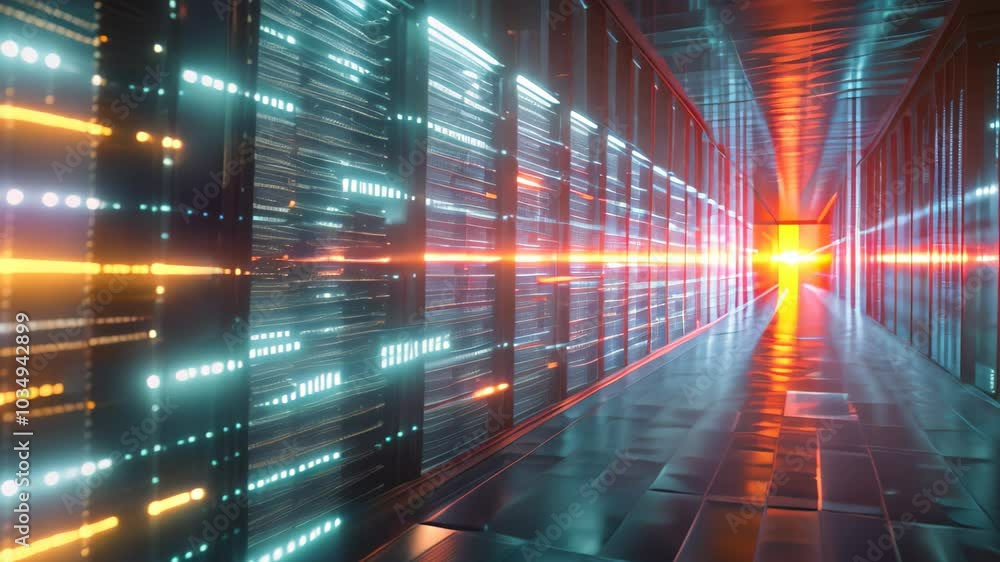 A long hallway brightly illuminated by a powerful light emanating from the end, creating a striking visual effect, Data flowing through a protective firewall A long hallway brightly illuminated by a powerful light emanating from the end, creating a striking visual effect, Data flowing through a protective firewall
