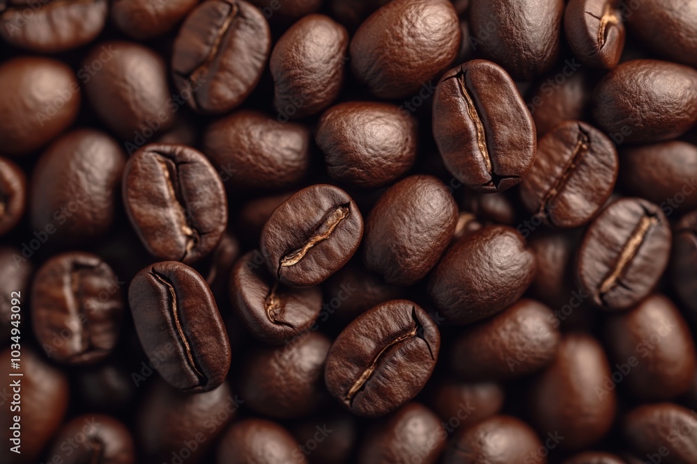 Naklejka premium Roasted coffee beans forming a textured background