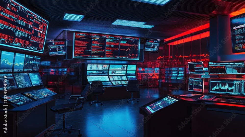 Control Room with Red and Blue Lights Control Room with Red and Blue Lights