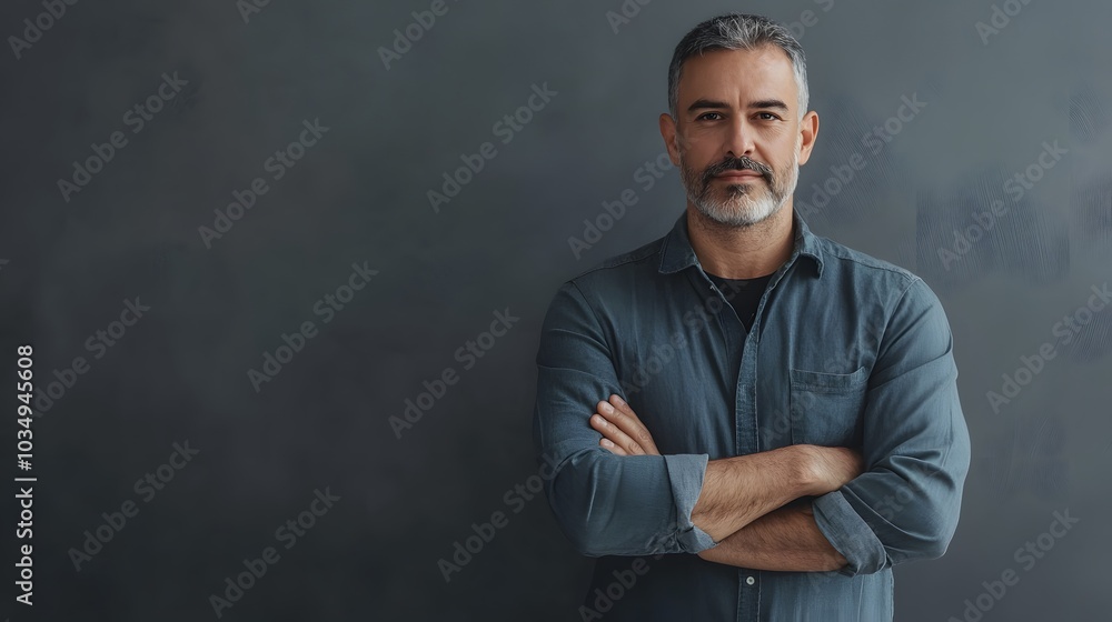 Confident Middle-Aged Man with Arms Crossed Confident Middle-Aged Man with Arms Crossed