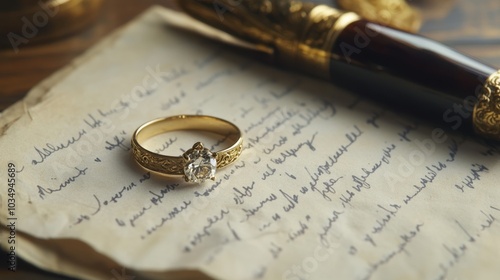 Elegant Gold Ring on Vintage Paper Background