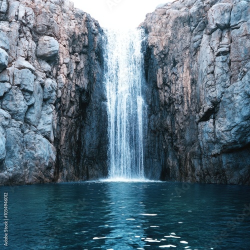 A stunning waterfall cascading over rocky cliffs into a serene blue pool, showcasing nature's breathtaking beauty and tranquility.