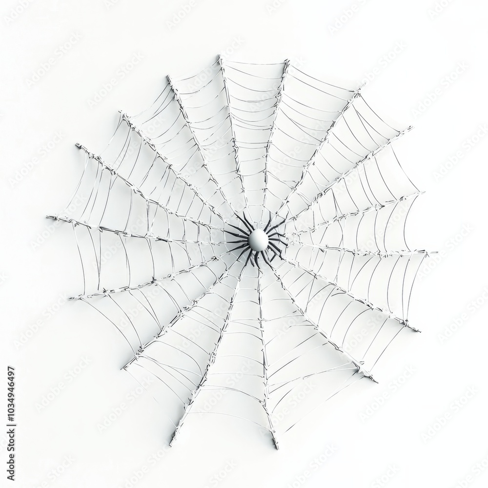 Obraz premium 3D Render, Low Poly style of a creepy spider web with a spider in the center, on isolated white background