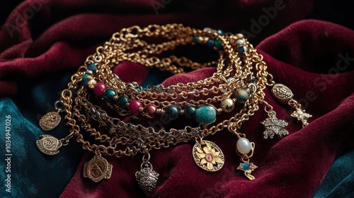 Elegant Vintage Jewelry on Velvet Background