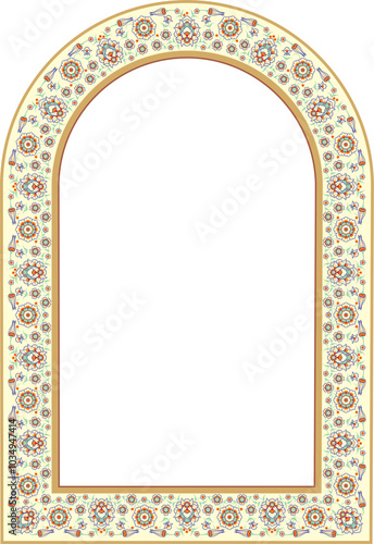 Arabic flower frame, traditional Islamic design, traditional Turkish tezhip flower ornament, Suitable for use in mosque decoration, calligraphy, frames. in use with text input in the center area