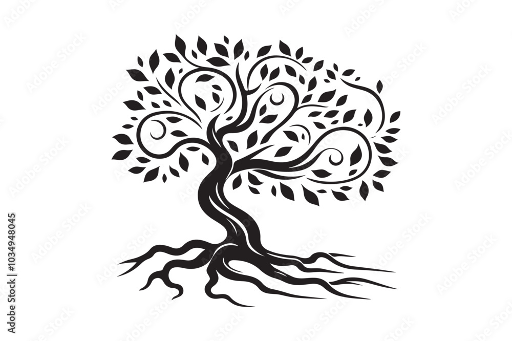 Flowing Tree Silhouette with Curved Branches and Leaves 36.eps Flowing Tree Silhouette with Curved Branches and Leaves 36.eps