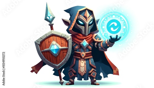 Cartoon Hero with Magic Shield Masked Warrior for Games photo