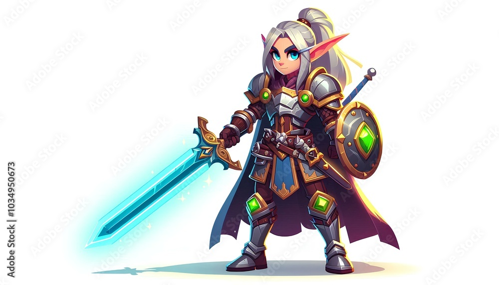 Cartoon Style Elf Warrior with a Luminous Blade Cartoon Style Elf Warrior with a Luminous Blade