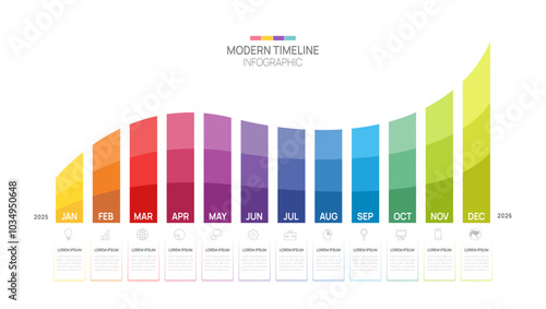 Business step timeline infographic wave template. 2025 milestone element timeline chart diagram calendar, vector.