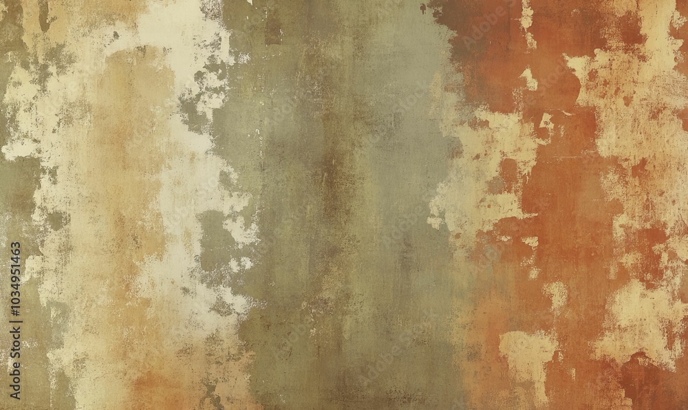 Fototapeta premium Distressed textured wall, brown, beige, and green.