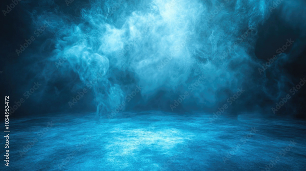 Ethereal blue smoke swirls in dark atmosphere with mysterious light effect background Ethereal blue smoke swirls in dark atmosphere with mysterious light effect background