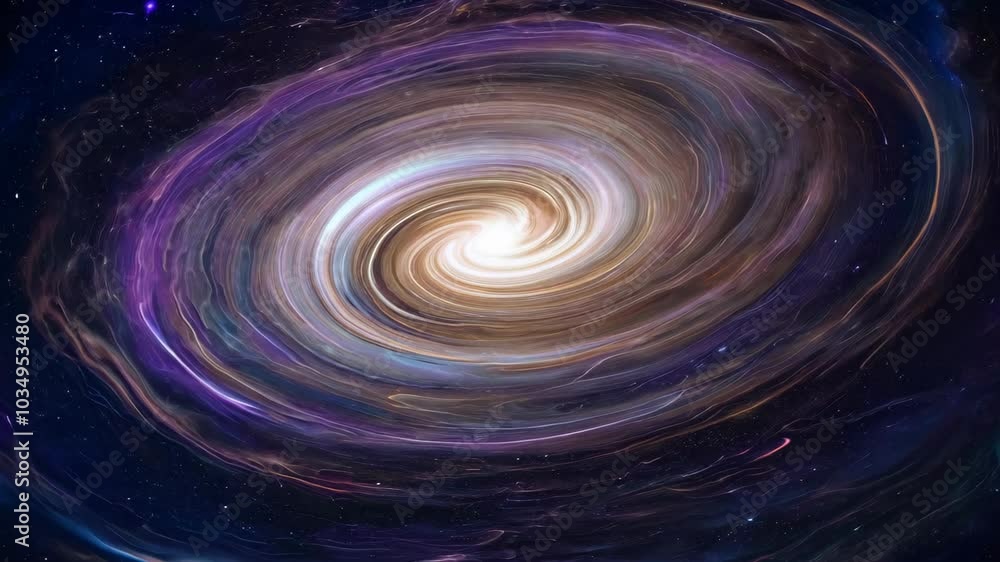 A flat lay top view of a rotating cosmic galaxy with swirling dark matter formations and a glowing core in a vibrant cosmic background. A flat lay top view of a rotating cosmic galaxy with swirling dark matter formations and a glowing core in a vibrant cosmic background.