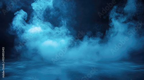 Mystical blue fog embracing dark background with ethereal abstract texture