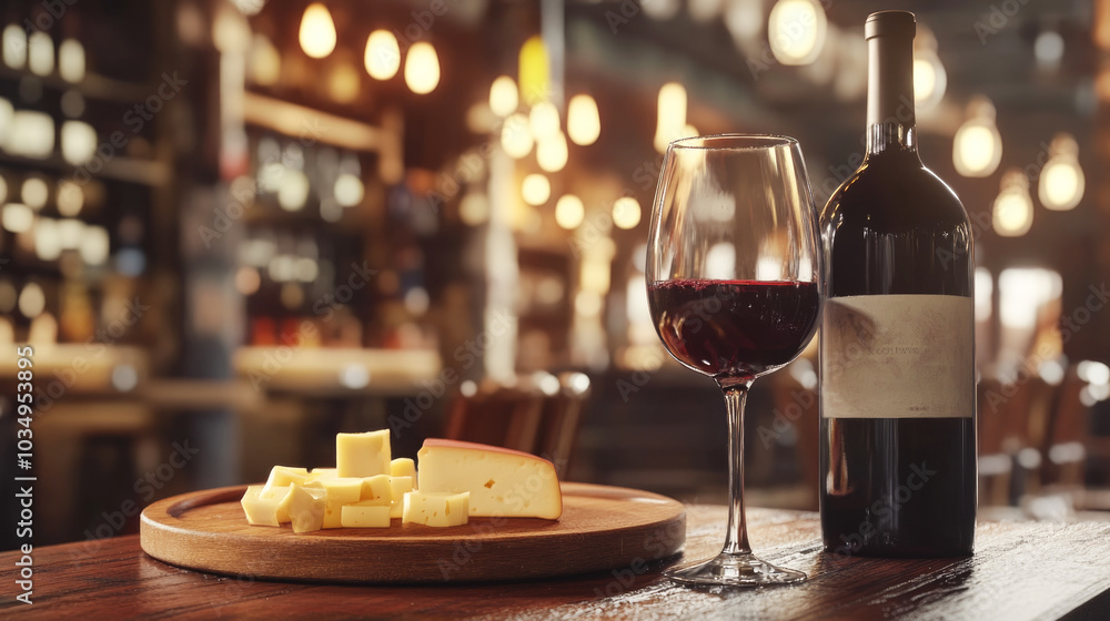 Rustic wine and cheese pairing in cozy bistro setting with warm lighting Rustic wine and cheese pairing in cozy bistro setting with warm lighting