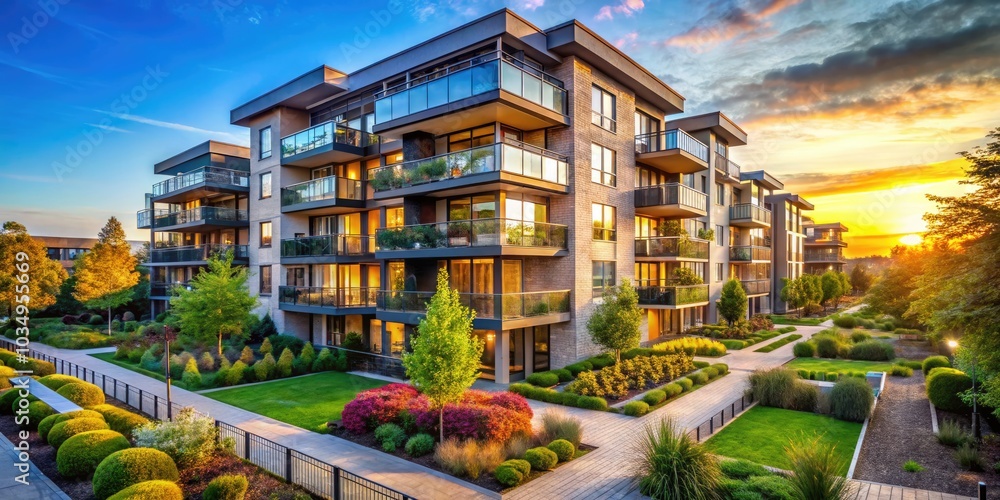 Modern New Building Architecture: Candid Photography of a Contemporary Apartment Complex, Urban Living Space, Architectural Design, Sustainable Materials, City Landscape, Real Estate Showcase