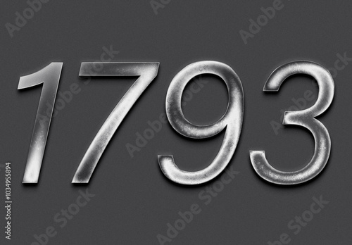 Chrome metal 3D number design of 1793 on grey background.