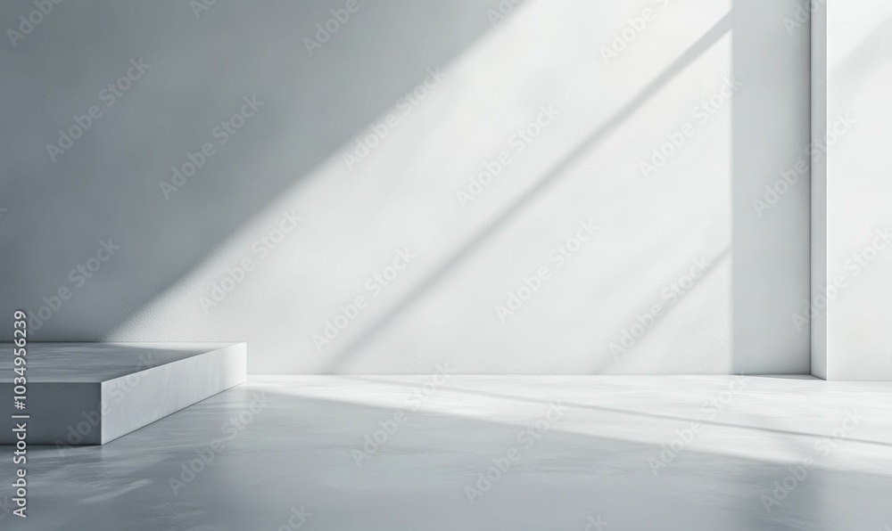 Minimalist room with sunlight and platform. Minimalist room with sunlight and platform.